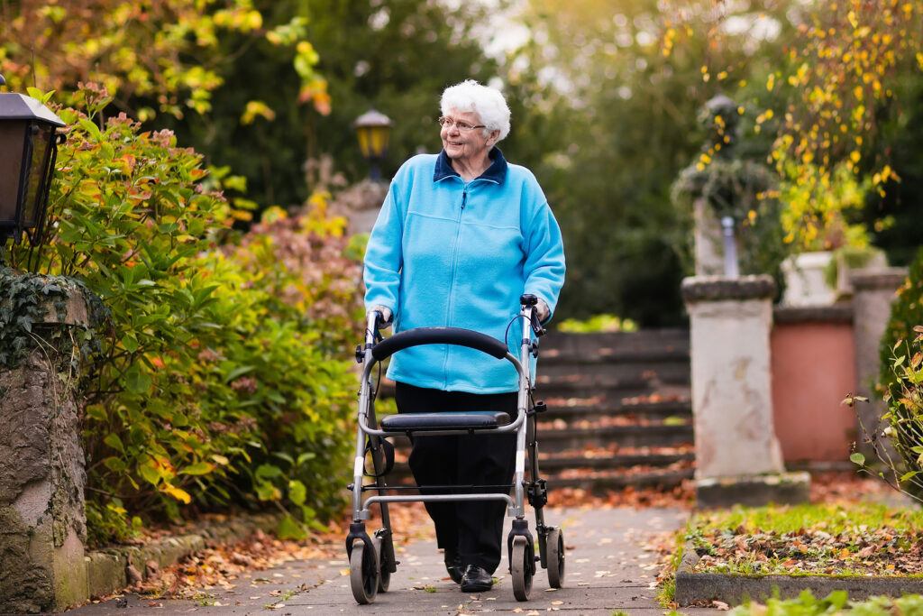 senior walking outside