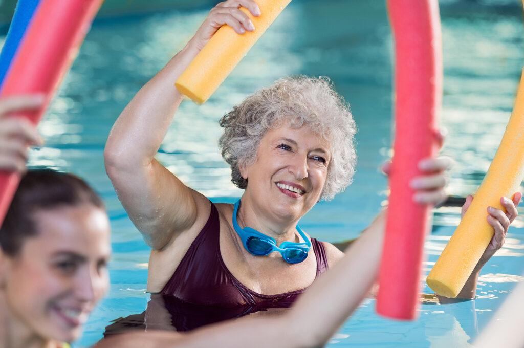 senior in water aerobics