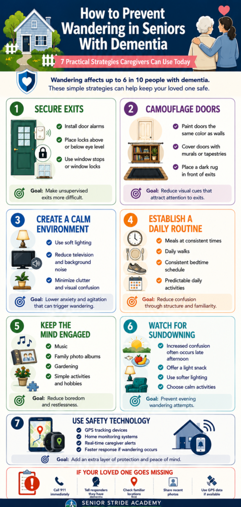how to prevent wandering in seniors with dementia infographic