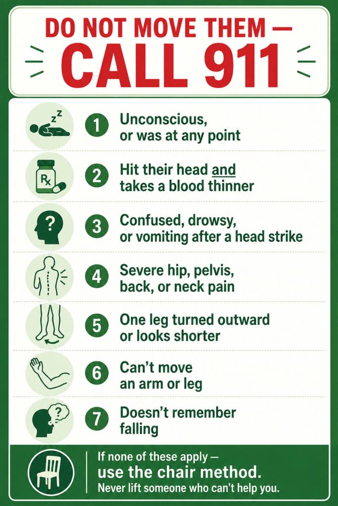 when not to move an elderly person after a fall