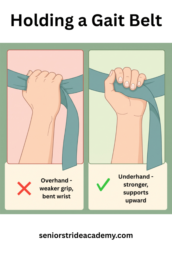 underhand versus overhand gait belt grip