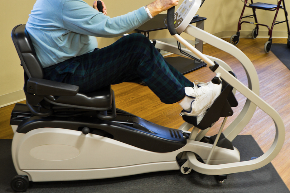 senior exercising on nustep recumbent cross trainer