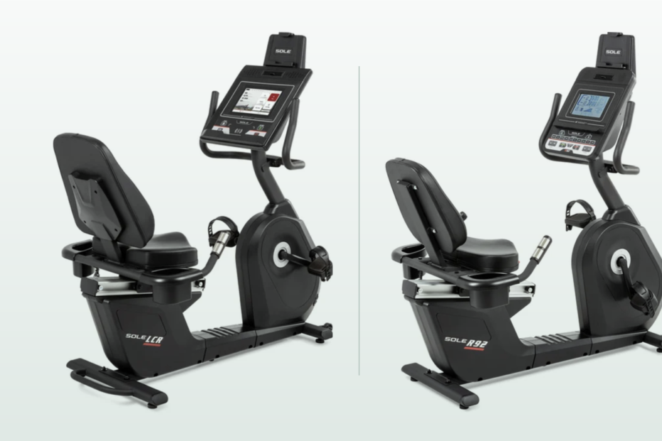 Sole LCR and Sole R92 recumbent exercise bikes shown side by side for comparison.