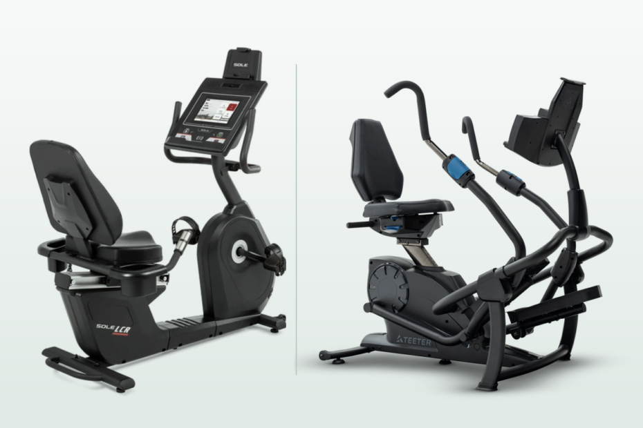 Sole LCR recumbent bike and Teeter FreeStep LT7 recumbent cross trainer shown side by side for comparison