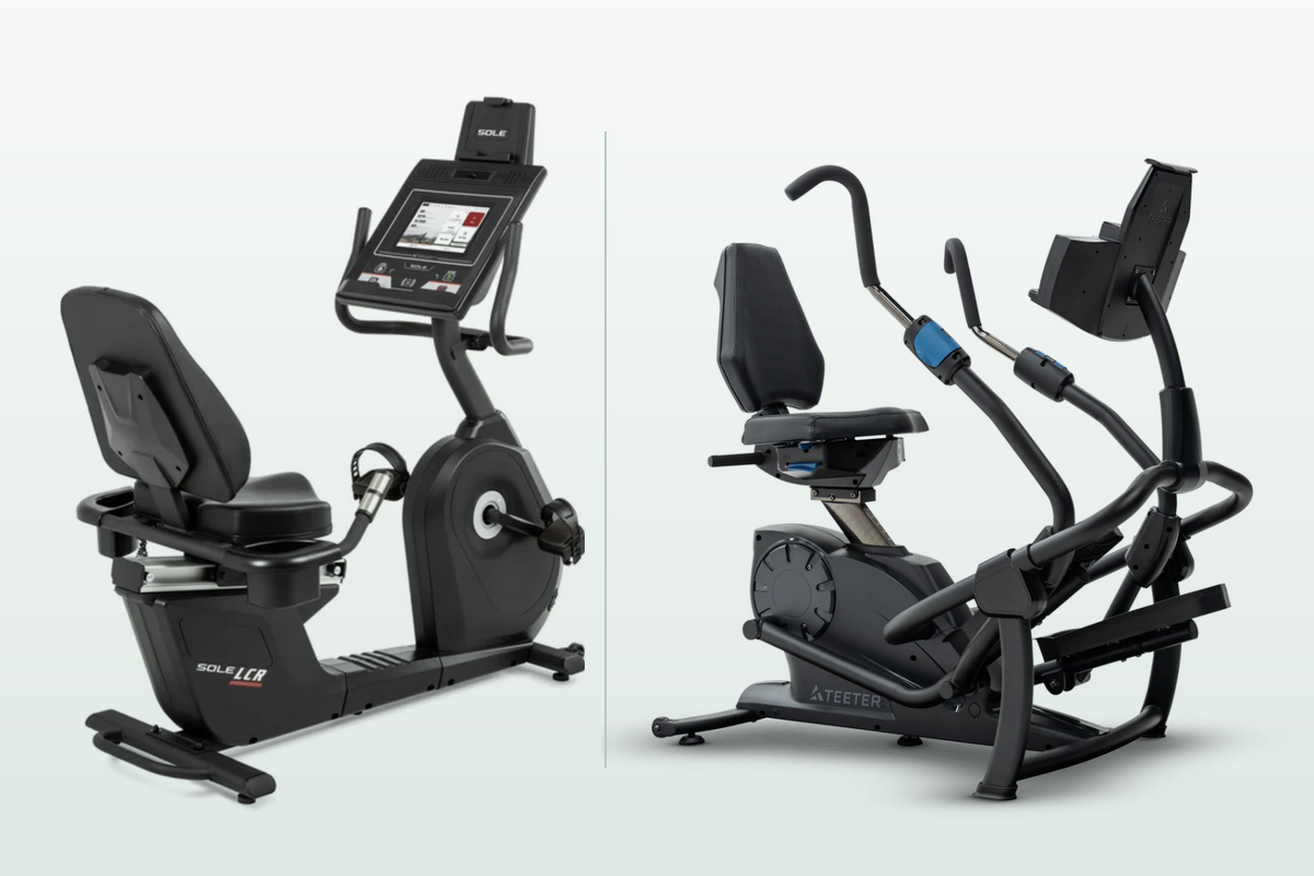 Sole LCR recumbent bike and Teeter FreeStep LT7 recumbent cross trainer shown side by side for comparison