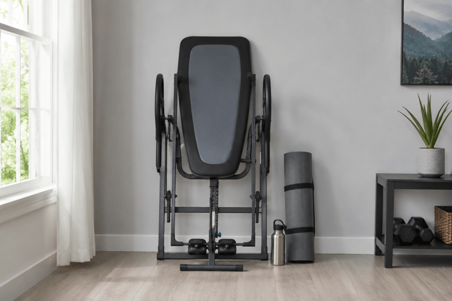 inversion table lying folded against the wall