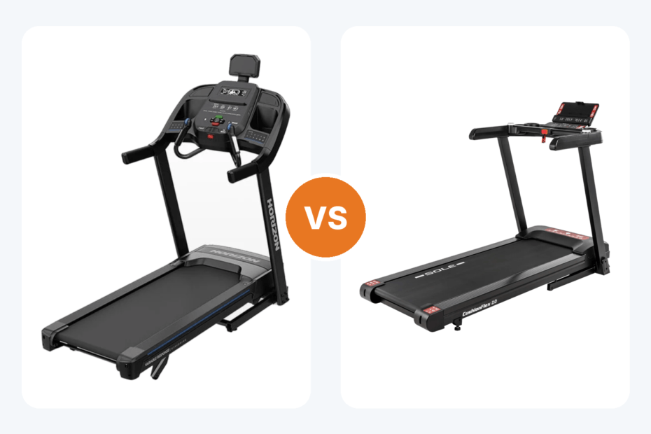 horizon 7.0 AT and sole f63 treadmills side by side