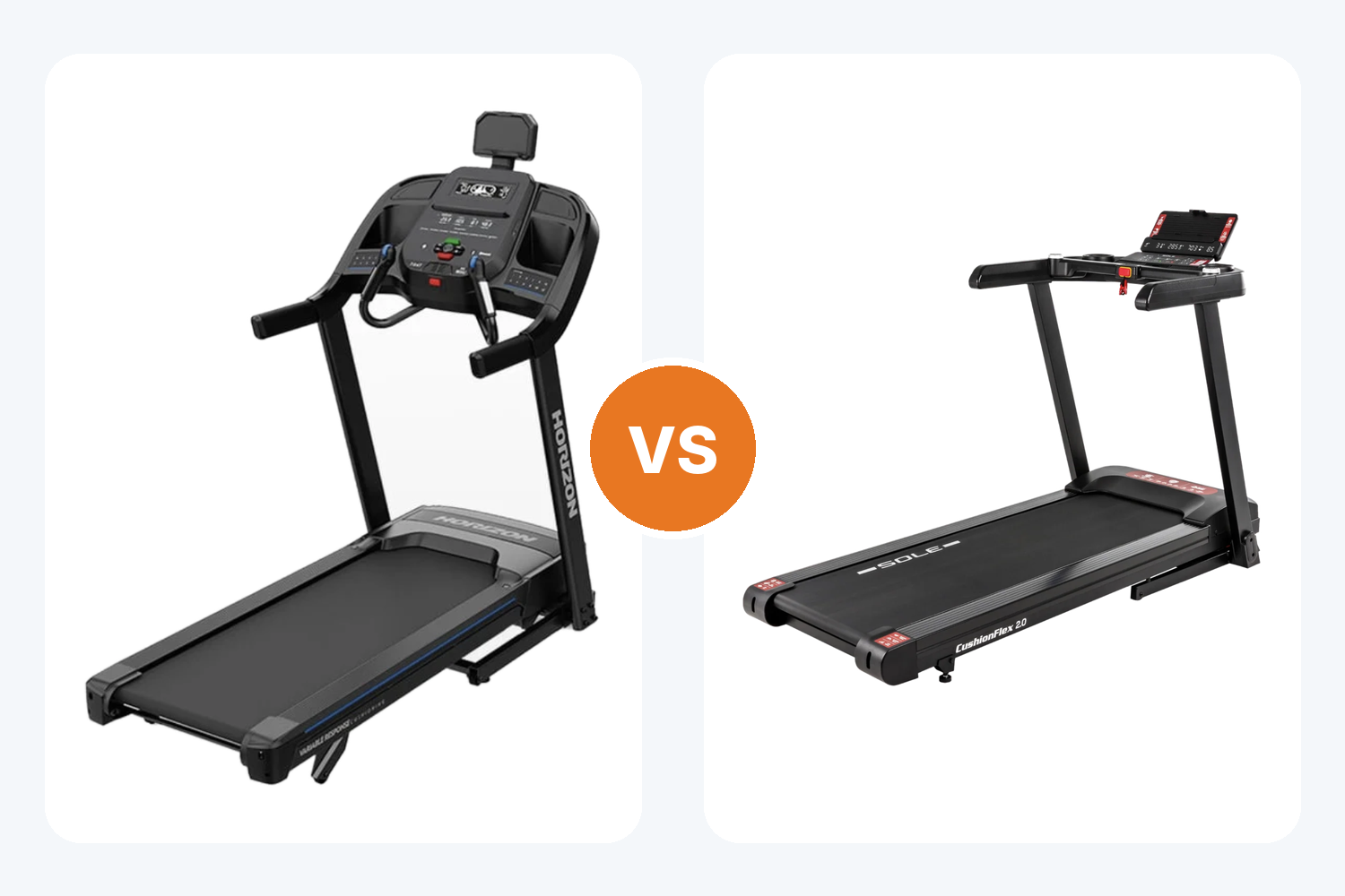 horizon 7.0 AT and sole f63 treadmills side by side