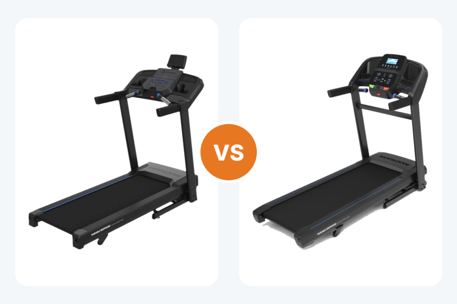 Horizon T101 and T202 treadmills side by side